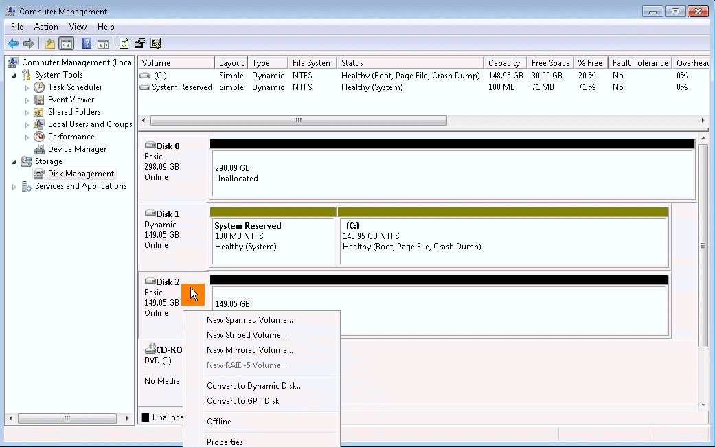 Disk Menu - Windows 7 software RAID